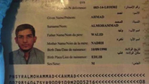 The forged passport of Ahmad al-Mohammad. Photo courtesy of: BBC