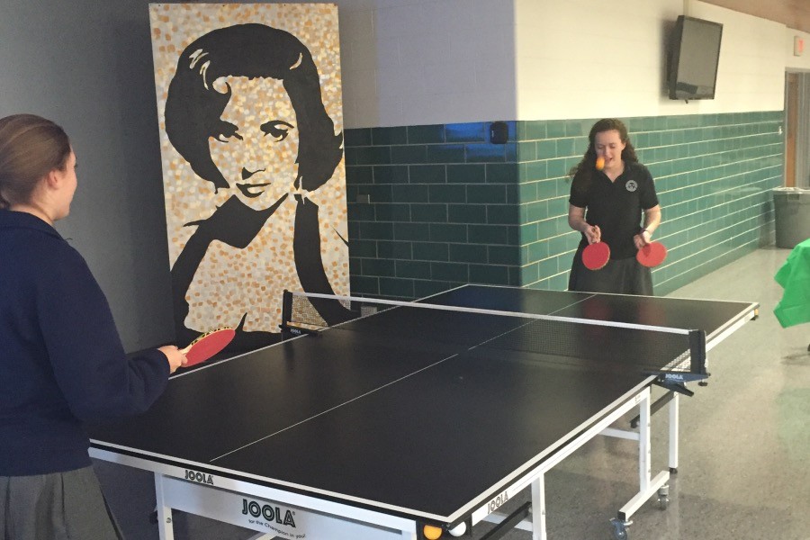 Clare Broderick 16 and Jessica Wollney 16 play ping pong. 
Kathryn Cressy/The Crown.