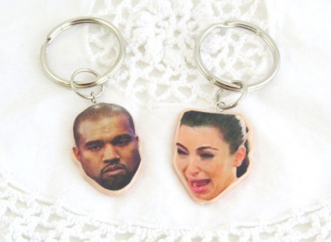 Kim Kardashian and Kanye West keychains or necklaces $10 Etsy