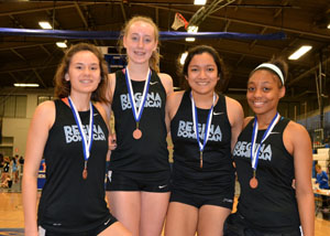 Helena Walo, Jenna Rozhon, Erica Farfan, Kasmira Watson Place 3rd in the Frosh/Soph 4x320M Relay at the Maine East Invitational

Photo Credit: Scott Bohlke