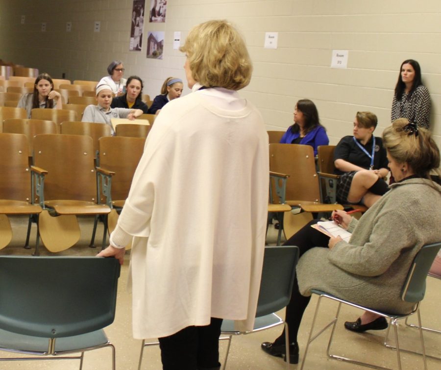 Dr. Linda Liang presents the ground rules for the post-election forum. Photo Credit /Meghan Marrs-McGowan 