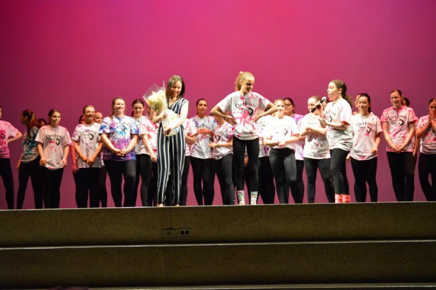 Orchesis thanks dance teacher, Ms. Valadez after the March performance.