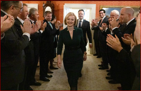 Former Prime Minister Liz Truss leaving 10 Downing Street after 44 days in office.