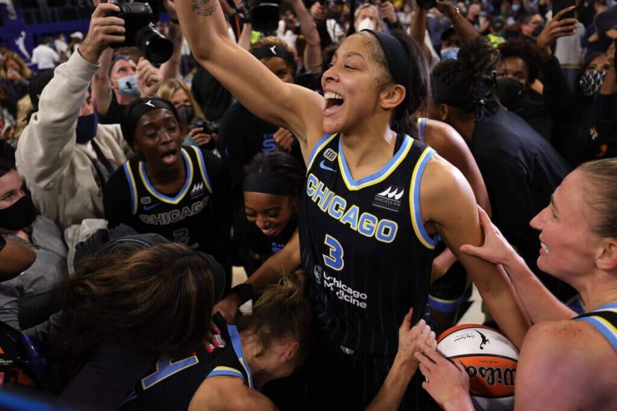 Candace Parker of the Chicago Sky celebrates the historical win. 