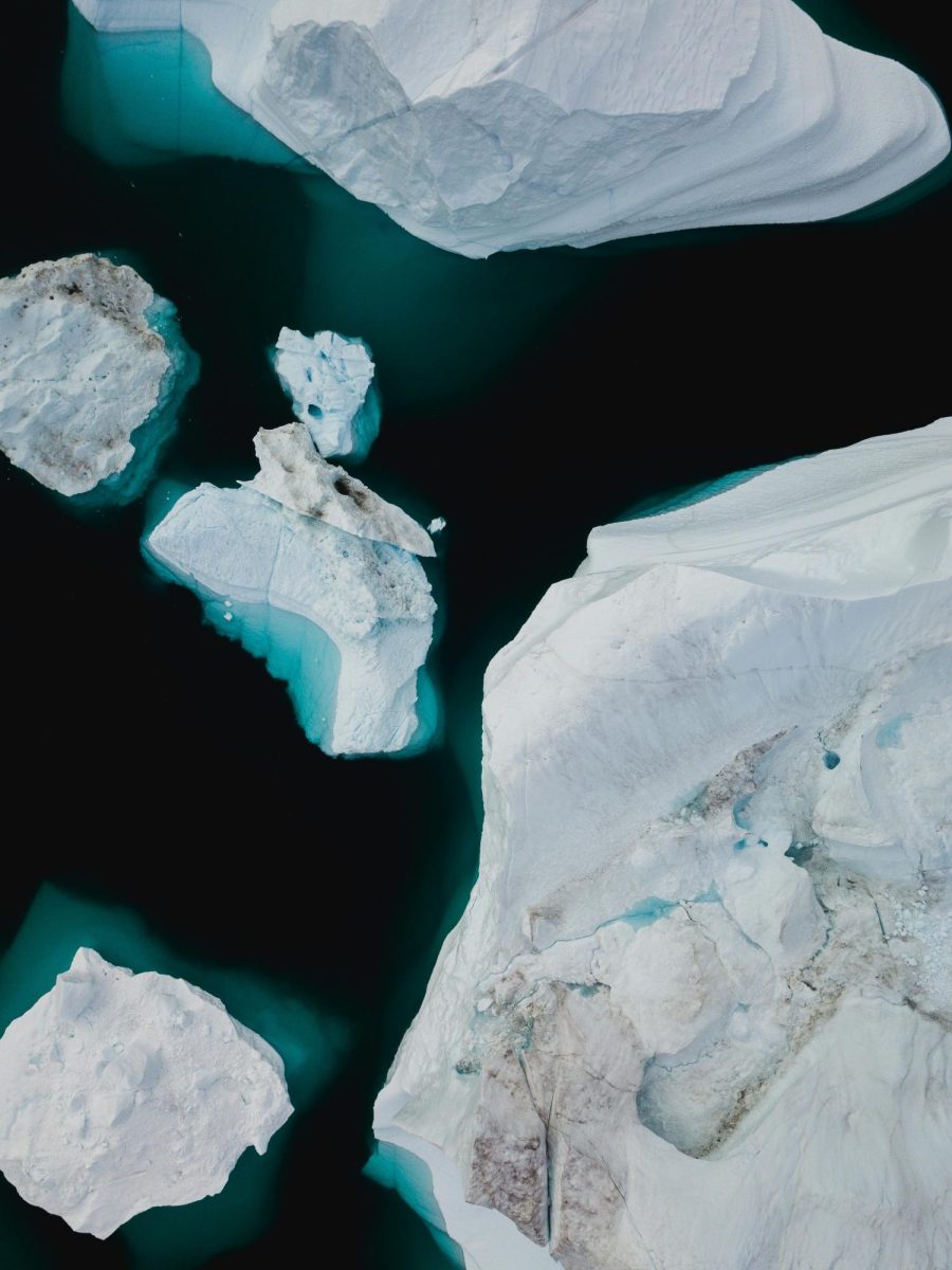 A 2020  Aerial (drone) view of Arctic Icebergs breaking up in warming ocean temperatures.

